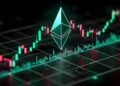 Logo de ETH con un gráfico de precio genérico ascendente.