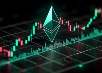 Logo de ETH con un gráfico de precio genérico ascendente.