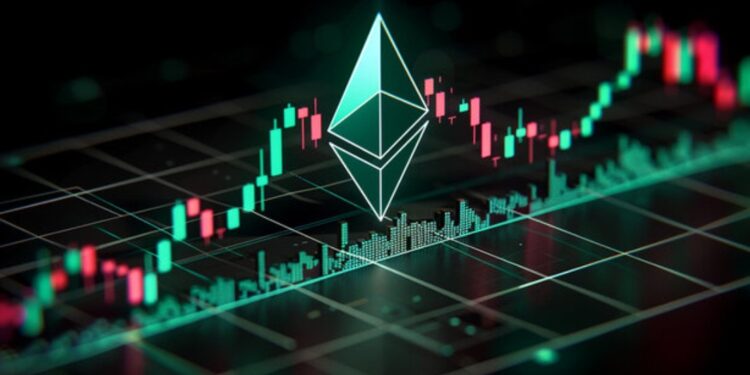 Logo de ETH con un gráfico de precio genérico ascendente.