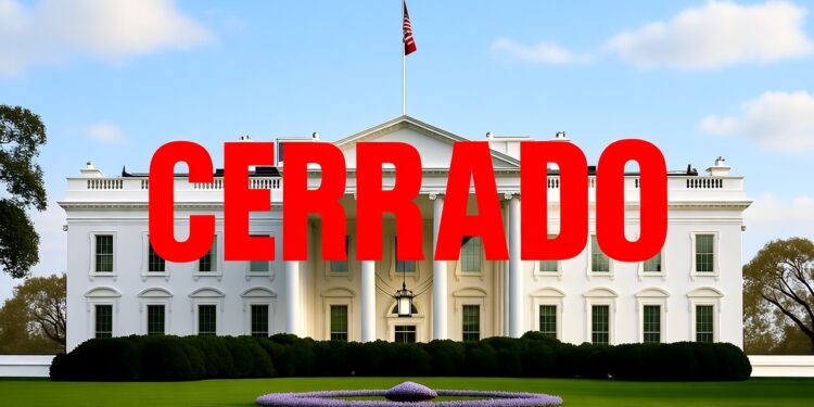 Casa Blanca de fondo y la palabra "cerrado" en rojo delante de ella.