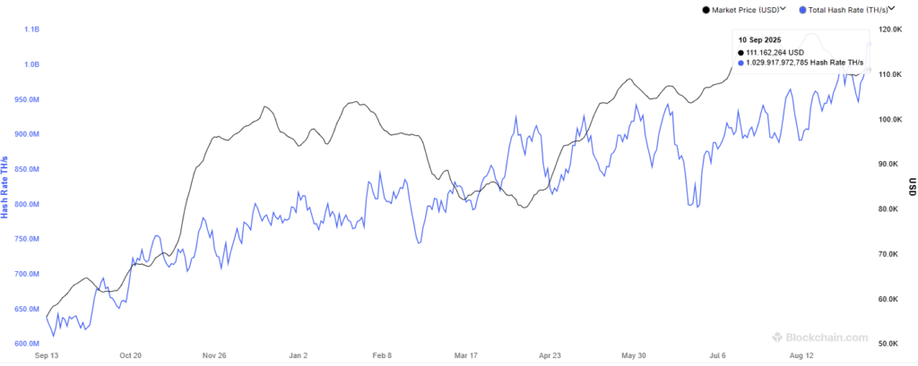 Gráfico de hashrate de Bitcoin.