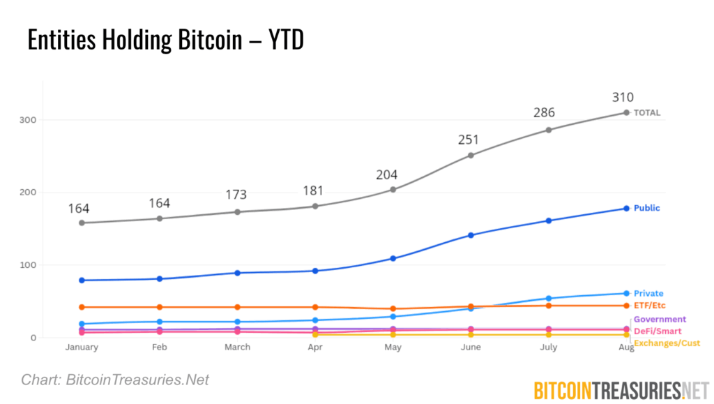 Gráfico de las tenencias de bitcoin por entidades.