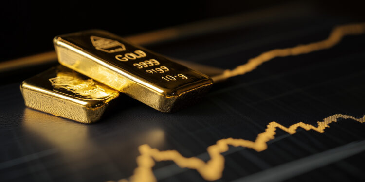 Lingotes de oro sobre tabla de proyección