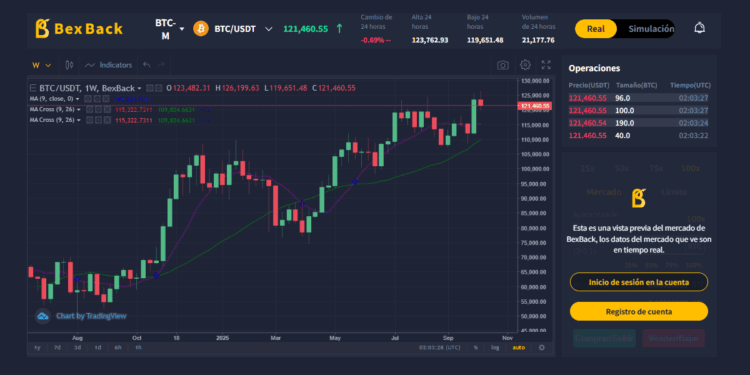 Grafico de precio de bitcoin sobre fondo negro.
