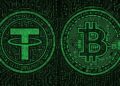 Imagen con logos de Tether y Bitcoin, estilo cypherpunk