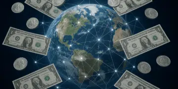 Globo terraqueo rodeado de dolares, simbolizando transferencias internacionales de dinero.