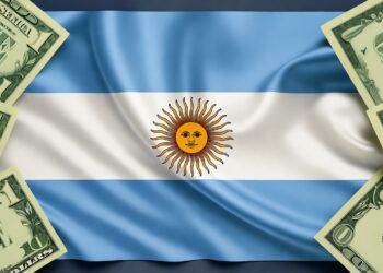 Bandera de Argentina rodeada de dolares.