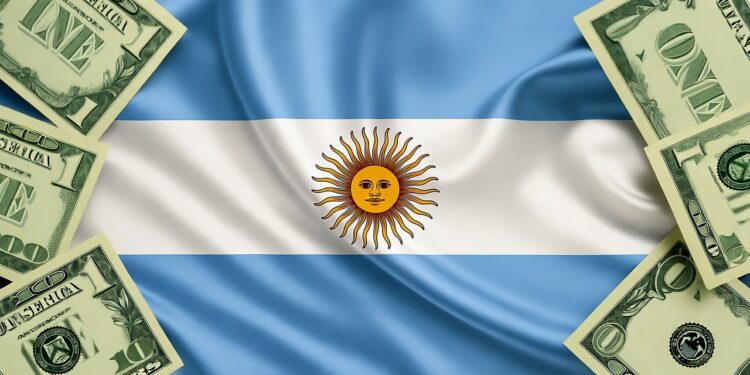 Bandera de Argentina rodeada de dolares.