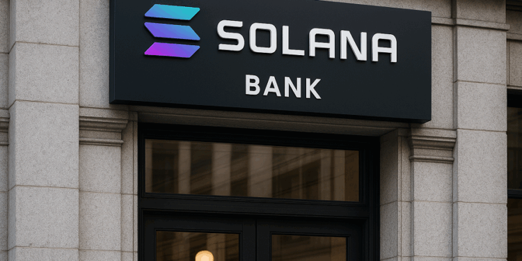 Imagen generada mediante inteligencia artificial de un banco cuyo letrero dice "Solana".