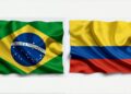 Banderas de Brasil y Colombia sobre un fondo blanco