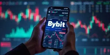 Usuario haciendo trading en Bybit, utilizando un smartphone.