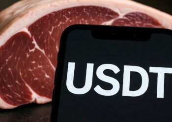 Imagen donde se ve carne y un celular con USDT.