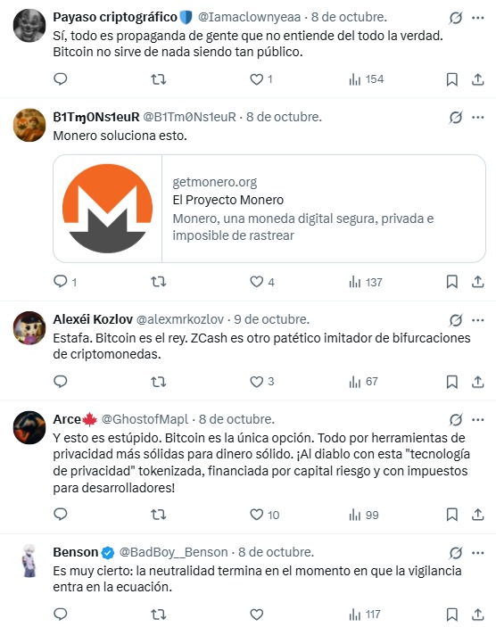 Debate sobre la privacidad de bitcoin en X