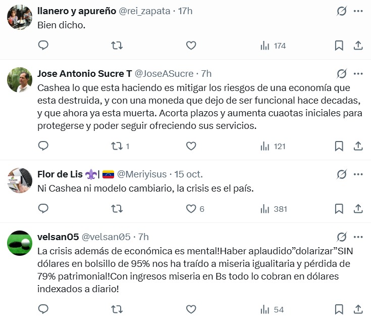 Debate by Venezuelans about Cashea's measures in X.
