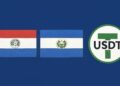 Banderas de Paraguay y El Salvador junto al logo de USDT