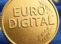 Moneda dorada con la inscripción Euro Digital.