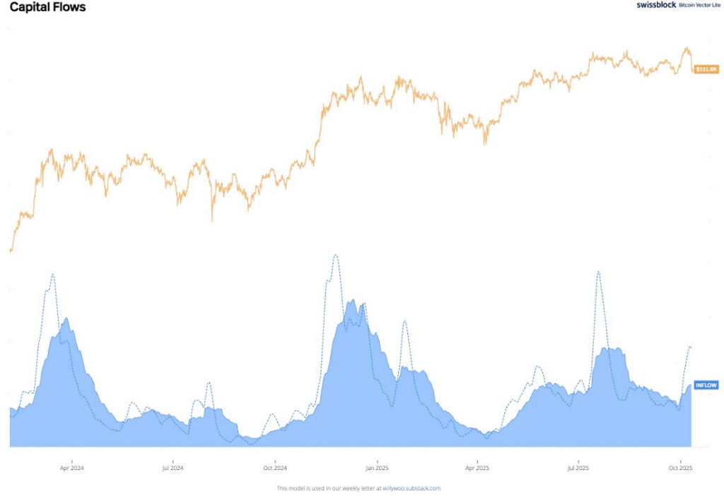 Gráfico que muestra los flujos de capital hacia bitcoin.