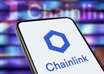 El logo de Chainlink en un teléfono inteligente.
