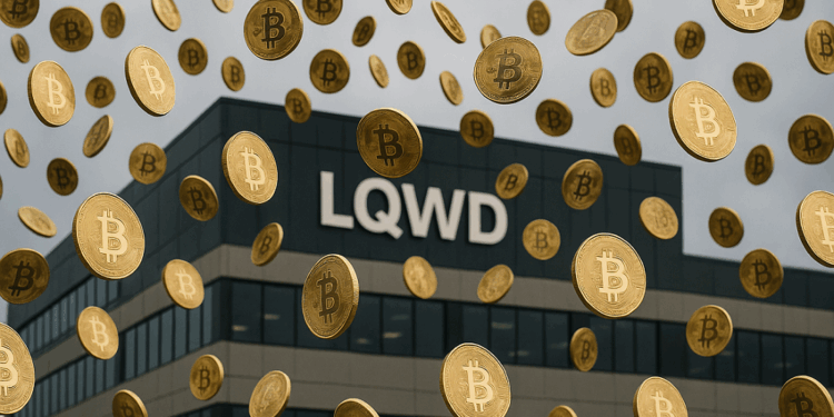 Una lluvia de bitcoin arriba del edificio corporativo de LQWD (imagen generada con inteligencia artificial).