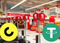 Supermercado de Venezuela con logos de USDT y Cashea.