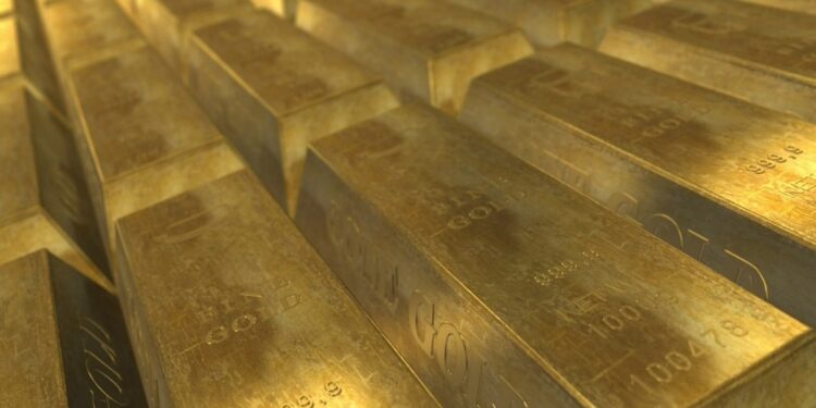Lingotes de oro ordenados.