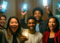 Personas festejando con sus celulares que se cumplen sus predicciones.