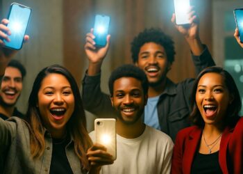 Personas festejando con sus celulares que se cumplen sus predicciones.
