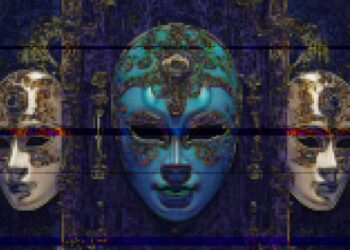 Tres máscaras con gltch