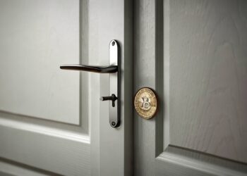 Puerta cerrada con el logo de 1 Bitcoin.