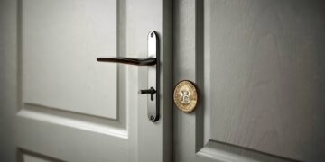 Puerta cerrada con el logo de 1 Bitcoin.