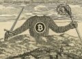 Versión del Leviatán de Hobbes en la que el Rey no tiene cabeza y en el centro hay un Bitcoin.