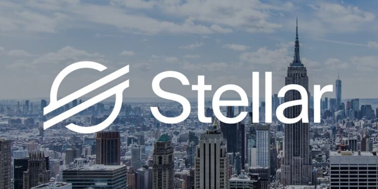 Logo de Stellar con una ciudad de fondo.