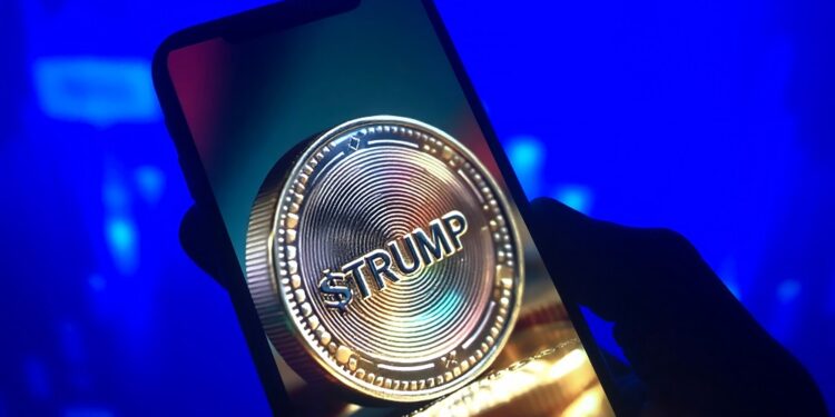 Teléfono con la memecoin TRUMP en su pantalla.