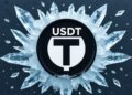 Logo de USDT, la stablecoin de tether, congelado.