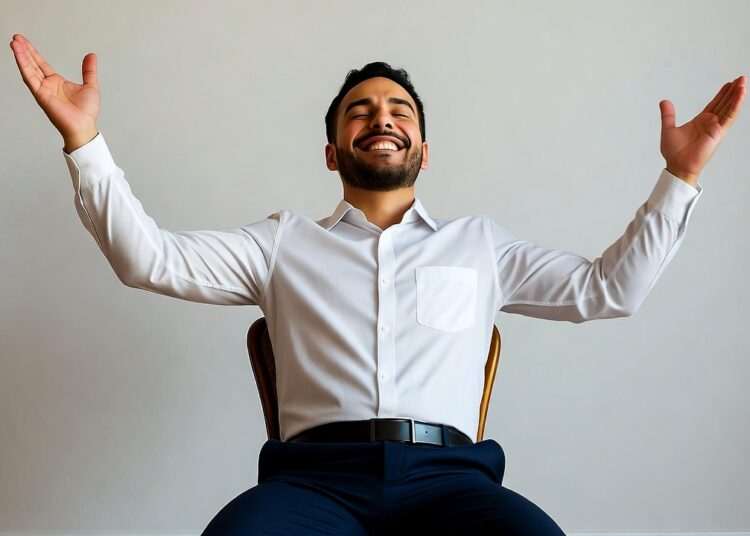 Foto de hombre festejando como un trader ganando dinero.