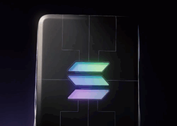 Un dispositivo electrónico con el logo de la red Solana.