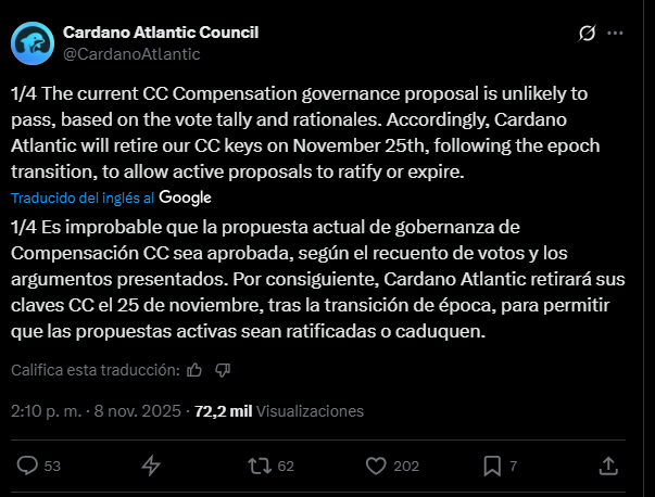 Una publicación en la red social X, con el texto escrito en inglés y en castellano.