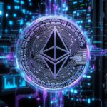 Una criptomoneda de ethereum dentro de un procesador computacional.