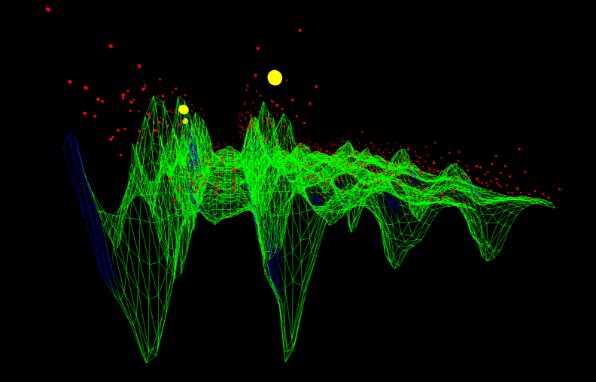 Una imagen de líneas y ondas verdes que expone un experimento en tiempo real con computación cuántica.