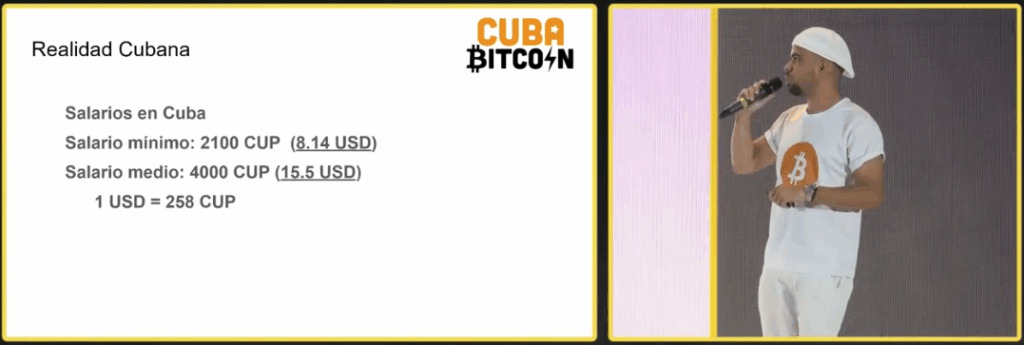 Javier Forte de Cuba Bitcoin durante su charla en Adopting Bitcoin 2024.