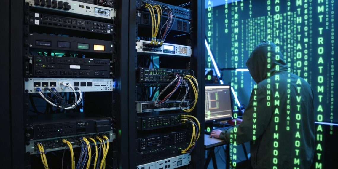 Un hacker operando en un centro de computación.