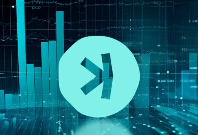 Símbolo de Kaspa y gráficos de columnas verdes.