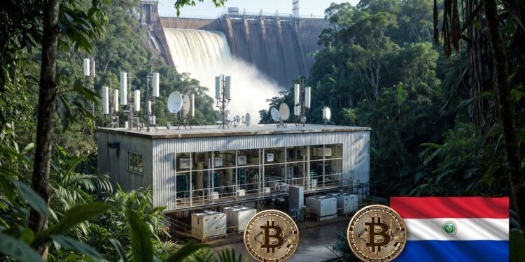 Una galpón de una empresa de mineria de bitcoin, operando junto a una represa hidroelectrica.