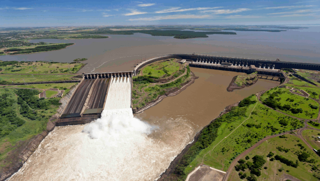 Imagen area de la represa Itaipu, compartida por Paraguay y Brasil.