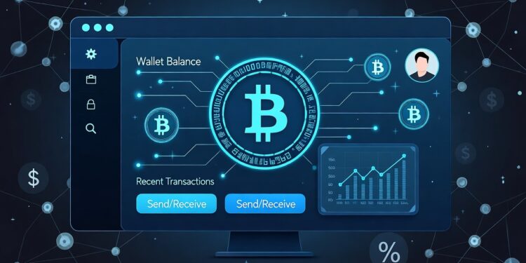 Una interfaz de una billetera digital con datos y graficos de transferencias en bitcoin.