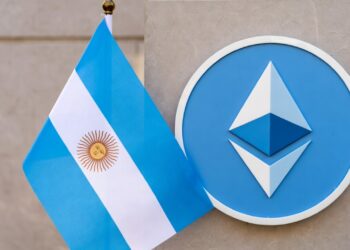 Bandera de Argentina junto al logo de Ethereum.