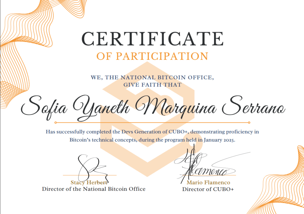 Muestra del certificado de CUBO+