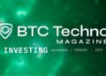 Logo de BTC Techno Magazine con el nombre de su edición Investing, en color blanco, sobre fondo verde difuminado.