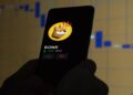 Un teléfono en el que se ve el logo de la criptomoneda BONK.