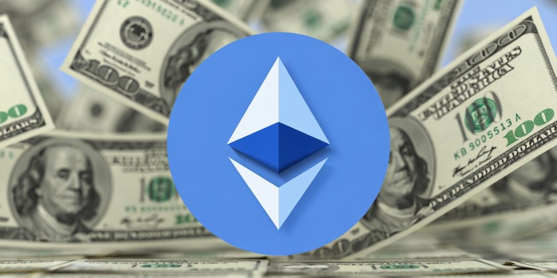 Logo de Ethereum y billetes de dólares
